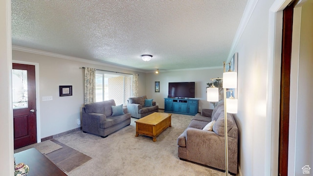 1207 S 600 W, Preston, ID 83263 - living room with ornamental molding, a textured ceiling, and light colored carpet