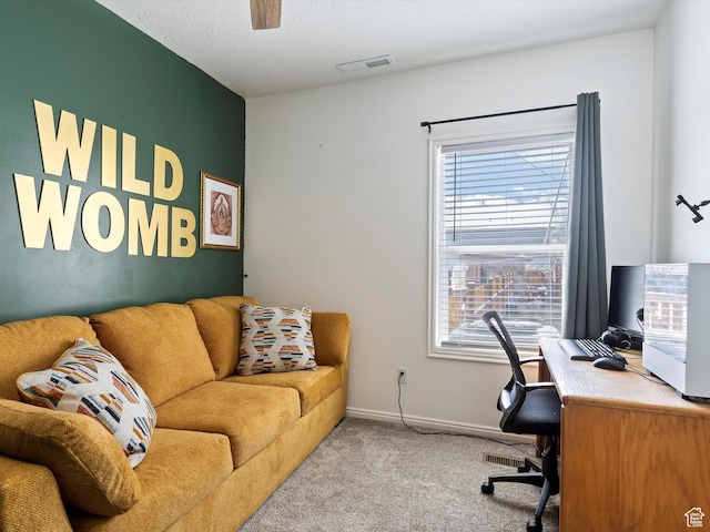 3911 W 2250 N, Corinne, UT 84307 - carpeted home office with baseboards, visible vents, and ceiling fan
