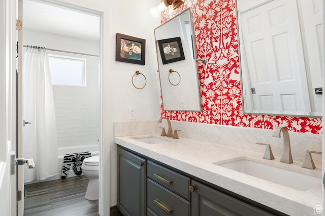 4673 Nelson Ct, Park City, UT 84098 - bathroom featuring toilet, double vanity, and shower / bath combo