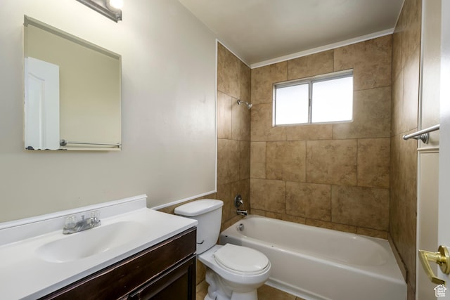 full bathroom featuring tub / shower combination, toilet, and vanity