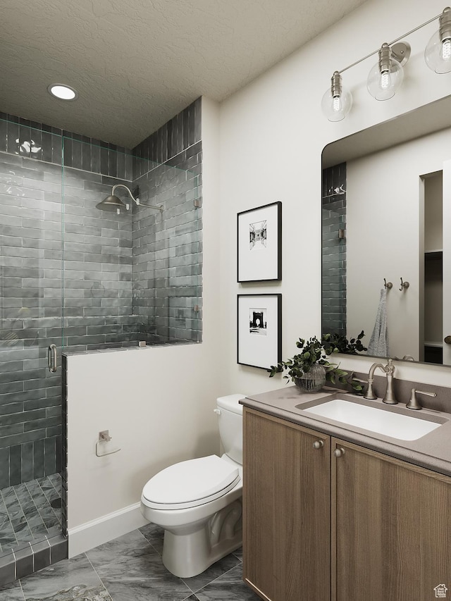 387 S 7900th St E Unit 13, Huntsville, UT 84317 - bathroom with vanity, a shower stall, marble finish flooring, a textured ceiling, and recessed lighting
