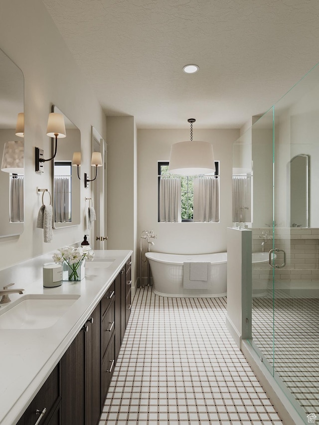 387 S 7900th St E Unit 13, Huntsville, UT 84317 - bathroom featuring a freestanding bath, double vanity, a shower stall, and tile patterned floors
