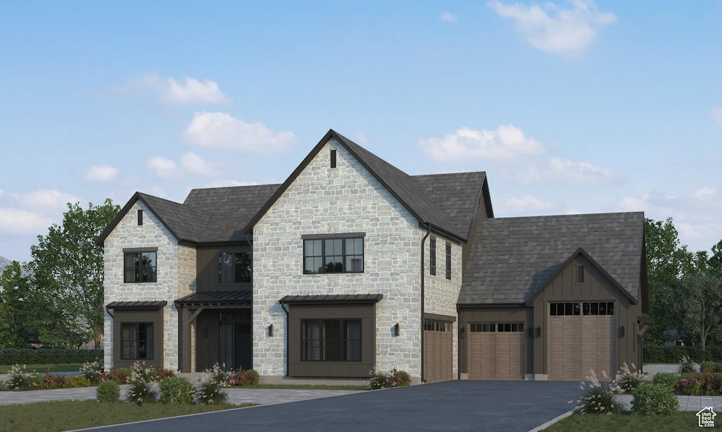 387 S 7900th St E Unit 13, Huntsville, UT 84317 - french country home featuring aphalt driveway, stone siding, board and batten siding, and a shingled roof