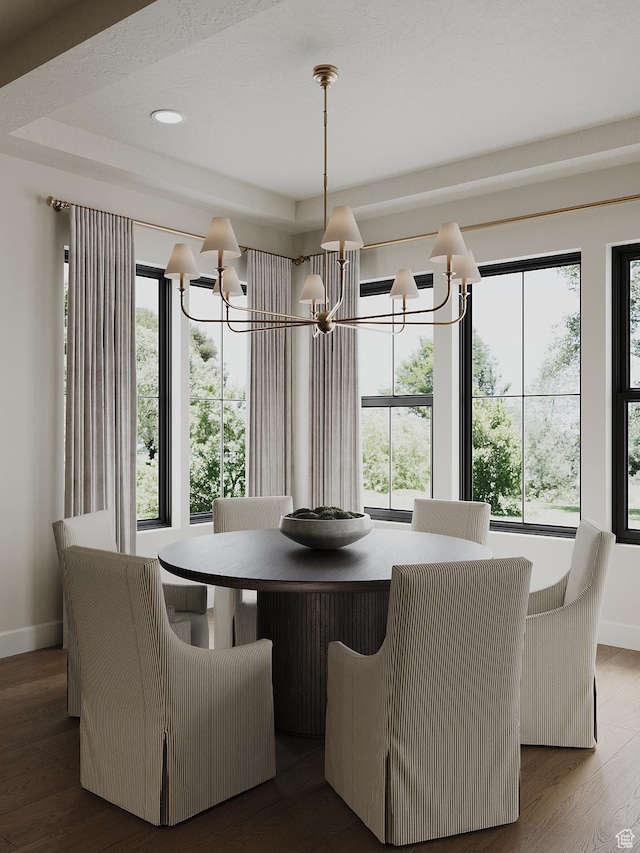 387 S 7900th St E Unit 13, Huntsville, UT 84317 - dining area featuring a chandelier, a raised ceiling, wood finished floors, and recessed lighting