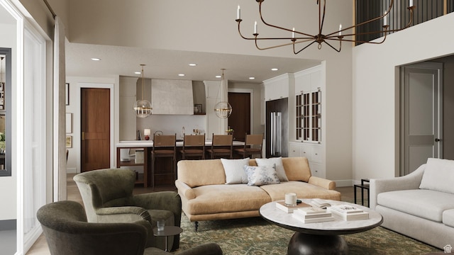 439 S 7900 E Unit 11, Huntsville, UT 84317 - living area featuring a chandelier, a towering ceiling, and recessed lighting