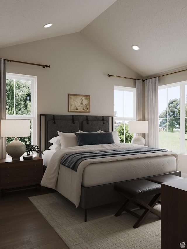 439 S 7900 E Unit 11, Huntsville, UT 84317 - bedroom with lofted ceiling, multiple windows, dark wood finished floors, and recessed lighting