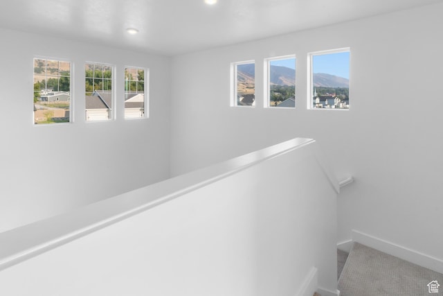 stairs featuring carpet flooring and baseboards