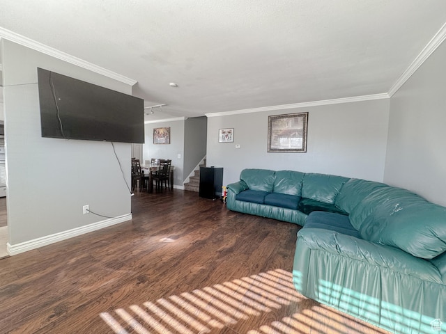 3140 S 4140 W, West Valley City, UT 84120 - living area with crown molding, stairway, wood finished floors, and baseboards