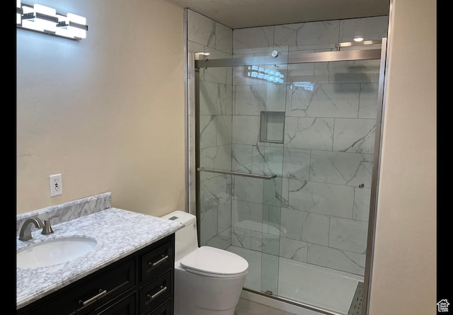 2843 W Pine Cone Ln N, Lehi, UT 84043 - bathroom with toilet, a stall shower, and vanity