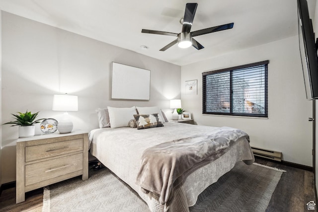 2025 Canyons Resort Dr Unit R8, Park City, UT 84060 - bedroom featuring a baseboard heating unit, wood finished floors, baseboards, and ceiling fan