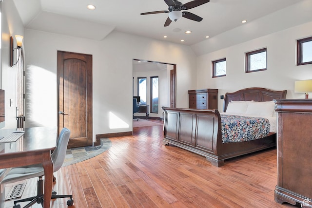 2336 W Entrada Trl Unit 44, St George, UT 84770 - bedroom with light wood finished floors, baseboards, recessed lighting, and lofted ceiling