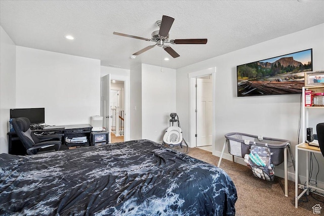 292 N 100 W, Morgan, UT 84050 - carpeted bedroom with recessed lighting, baseboards, a textured ceiling, and ceiling fan