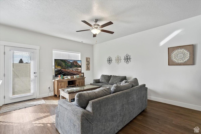 292 N 100 W, Morgan, UT 84050 - living area with baseboards, a textured ceiling, ceiling fan, and wood finished floors