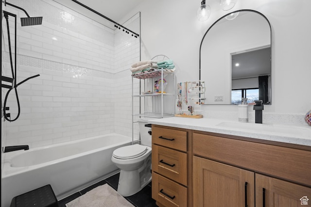 2386 N 3900 W, Corinne, UT 84307 - bathroom featuring vanity, bathing tub / shower combination, toilet, and tile patterned flooring