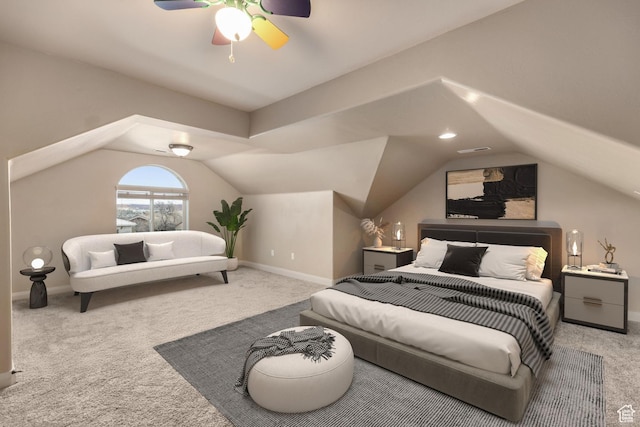1815 N Red Mountain Dr, Santa Clara, UT 84765 - bedroom featuring a ceiling fan, lofted ceiling, baseboards, and carpet floors