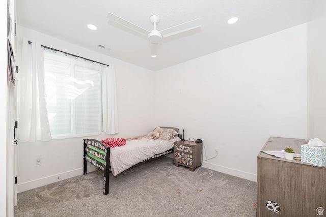 1959 E Deer Crest Cir N, Logan, UT 84341 - carpeted bedroom with recessed lighting, baseboards, visible vents, and ceiling fan