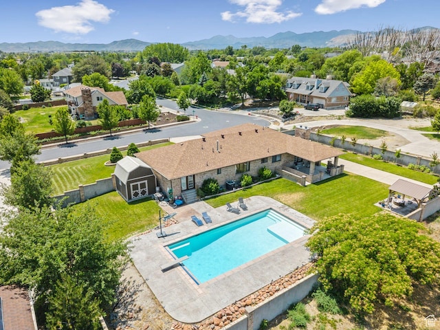 3902 W Angus Dr, South Jordan, UT 84009 - view from above of property with a pool and a mountain backdrop