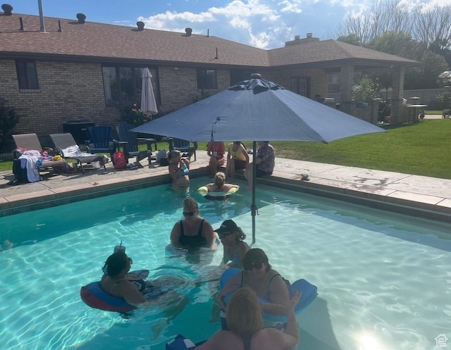 3902 W Angus Dr, South Jordan, UT 84009 - view of pool with a lawn and a patio area