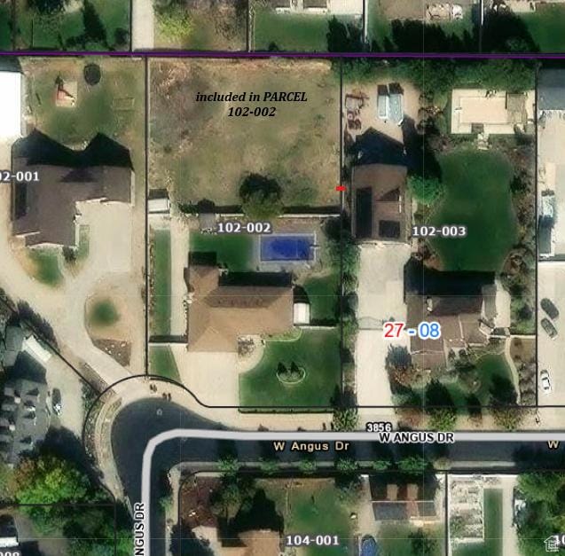 3902 W Angus Dr, South Jordan, UT 84009 - aerial map of property and surrounding area with property parcel outlined