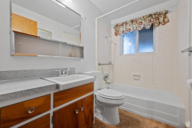 bathroom with vanity, toilet, and shower / bath combination