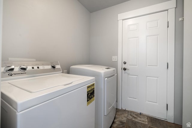 46501 W Bandanna Dr, Fruitland, UT 84027 - laundry room featuring laundry area, stone finish flooring, and separate washer and dryer