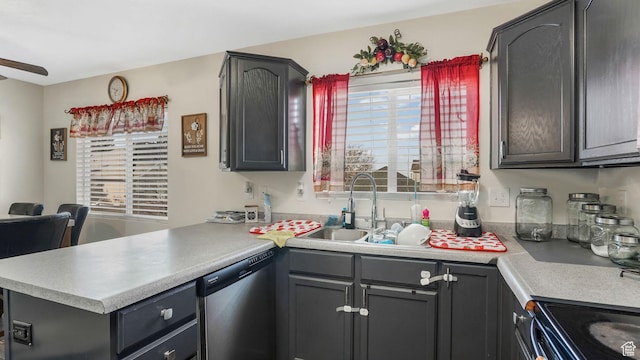 5254 W Ted Way, West Valley City, UT 84120 - kitchen with dishwasher, light countertops, a peninsula, electric range, and a sink
