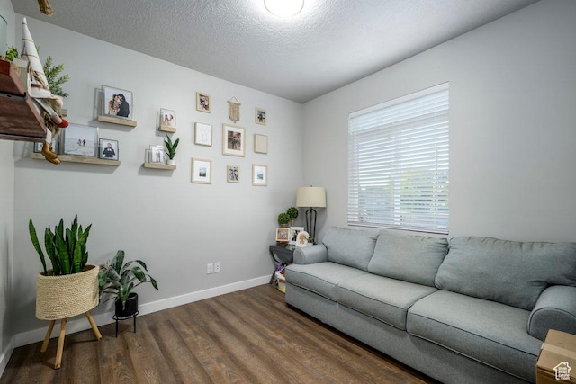 4268 S Steele Creek Ct E, Millcreek, UT 84107 - living room featuring dark wood-style flooring, baseboards, and a textured ceiling