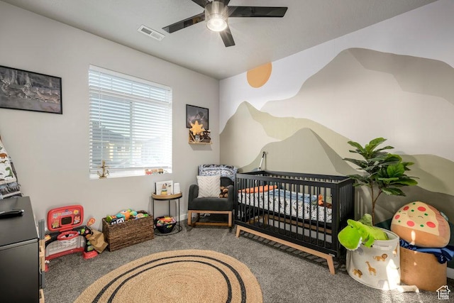 4268 S Steele Creek Ct E, Millcreek, UT 84107 - carpeted bedroom featuring a crib and a ceiling fan