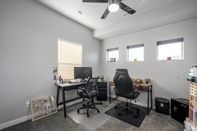 4268 S Steele Creek Ct E, Millcreek, UT 84107 - office area featuring a ceiling fan, carpet flooring, and baseboards