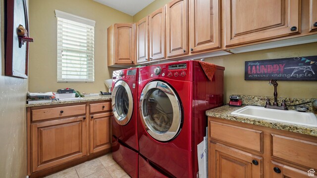 125 N 1430 E, Spanish Fork, UT 84660 - clothes washing area with independent washer and dryer, cabinet space, and light tile patterned floors