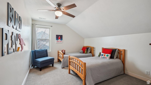 125 N 1430 E, Spanish Fork, UT 84660 - bedroom with carpet floors, lofted ceiling, baseboards, and ceiling fan