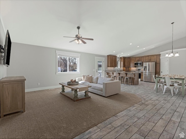 361 W 200 N, Heber City, UT 84032 - living room featuring lofted ceiling, ceiling fan, light wood-style flooring, a chandelier, and recessed lighting