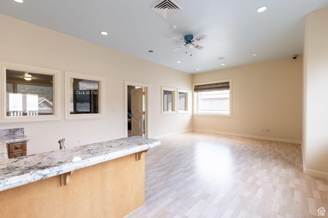 8272 Left Fork Hobble Creek Rd, Springville, UT 84663 - interior space with visible vents, a ceiling fan, recessed lighting, light wood-style floors, and baseboards