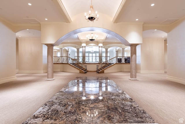 8272 Left Fork Hobble Creek Rd, Springville, UT 84663 - entryway with carpet flooring, recessed lighting, and crown molding