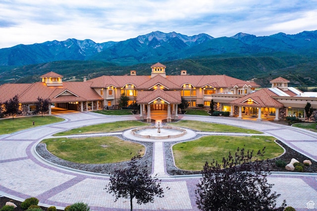 view of front of home with a mountain view