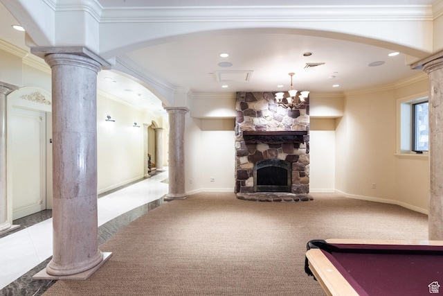 8272 Left Fork Hobble Creek Rd, Springville, UT 84663 - playroom with baseboards, ornamental molding, and ornate columns
