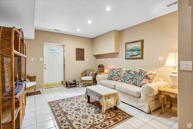 710 E Ridge Crest Ct S, Alpine, UT 84004 - living area featuring light tile patterned floors, recessed lighting, and visible vents