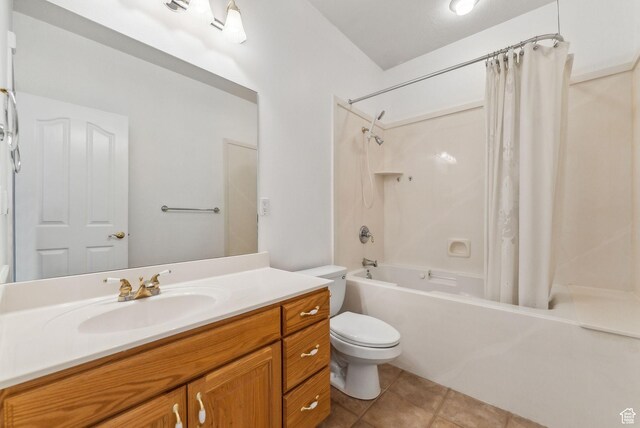 710 E Ridge Crest Ct S, Alpine, UT 84004 - full bathroom featuring tile patterned floors, vanity, toilet, and shower / tub combo with curtain