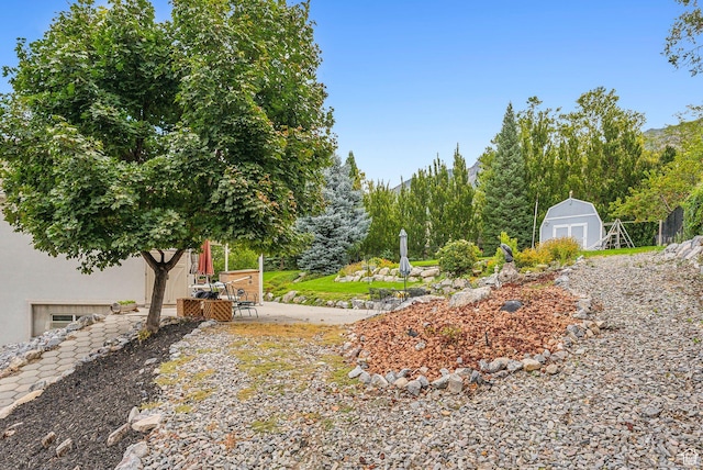 710 E Ridge Crest Ct S, Alpine, UT 84004 - view of yard with a storage unit, an outdoor structure, and a patio area