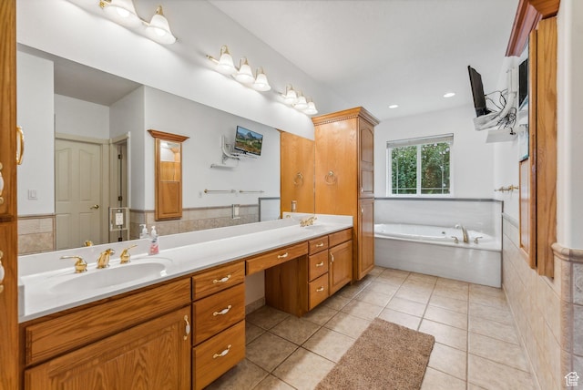 710 E Ridge Crest Ct S, Alpine, UT 84004 - full bath featuring tile patterned floors, a garden tub, double vanity, and a sink