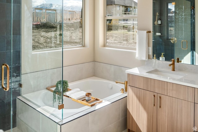 882 E 740 S, Salem, UT 84653 - bathroom with vanity, a garden tub, and a shower stall
