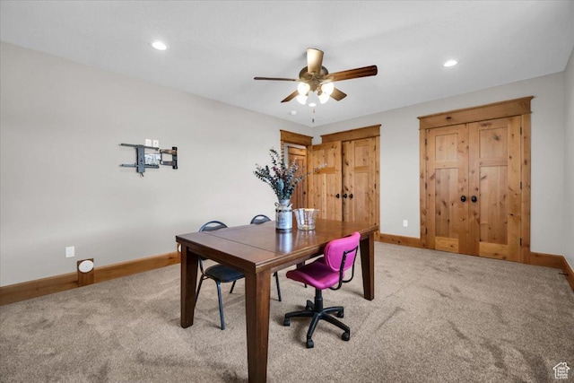 29125 N 11090 E, Fairview, UT 84629 - home office with light colored carpet, baseboards, a ceiling fan, and recessed lighting
