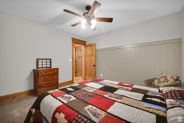 29125 N 11090 E, Fairview, UT 84629 - bedroom with a wainscoted wall, baseboards, a ceiling fan, and carpet floors