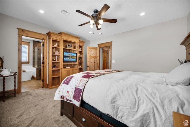 29125 N 11090 E, Fairview, UT 84629 - bedroom featuring light carpet, a ceiling fan, visible vents, and recessed lighting