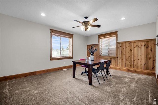 29125 N 11090 E, Fairview, UT 84629 - dining space featuring recessed lighting, baseboards, a ceiling fan, and carpet floors