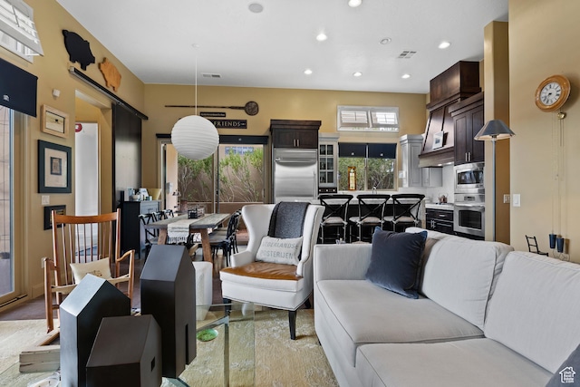 2139 W Cougar Rock Cir S Unit 135, St George, UT 84770 - living room featuring recessed lighting and light marble finish floors