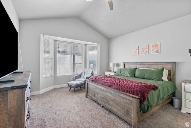 5131 N Stratford Dr W, Stansbury Park, UT 84074 - bedroom with baseboards, vaulted ceiling, carpet flooring, and a ceiling fan