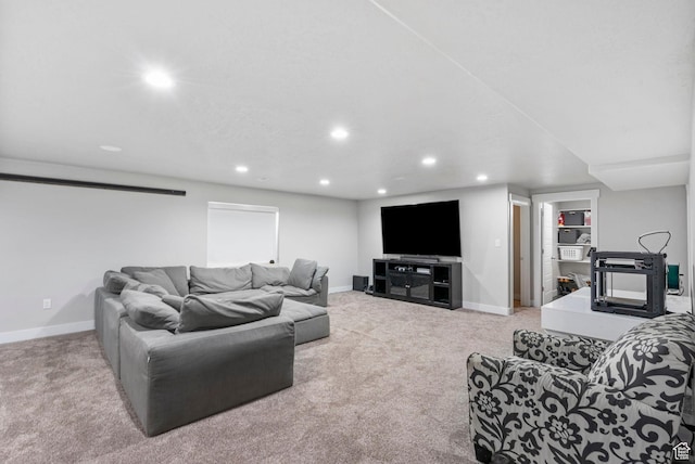 5131 N Stratford Dr W, Stansbury Park, UT 84074 - living room featuring baseboards, carpet floors, and recessed lighting