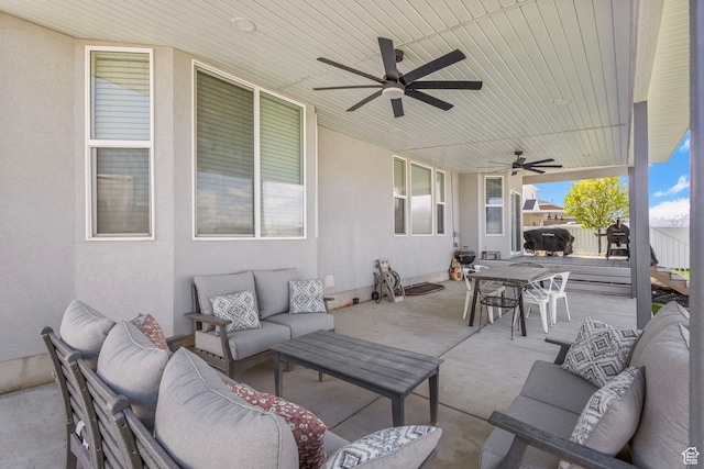 5131 N Stratford Dr W, Stansbury Park, UT 84074 - view of patio / terrace featuring outdoor dining area, outdoor lounge area, and ceiling fan