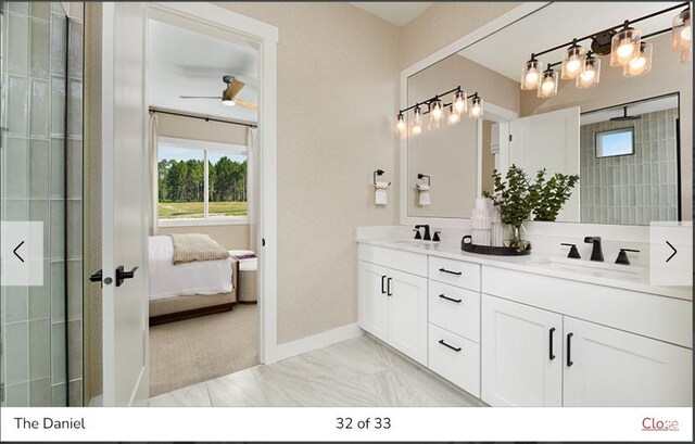 1811 N 375 W Unit 8, Harrisville, UT 84404 - ensuite bathroom with a ceiling fan, ensuite bathroom, a sink, a tile shower, and double vanity